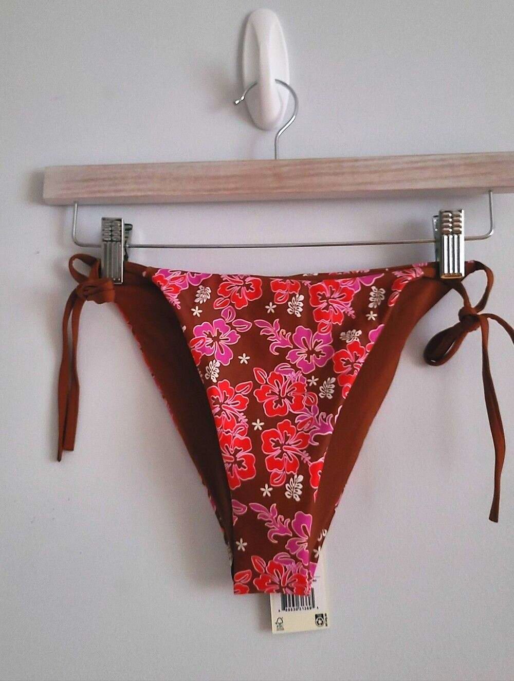 Rusty Women Floral Tie-Side Bottoms in Brown and Pink Size L NWT